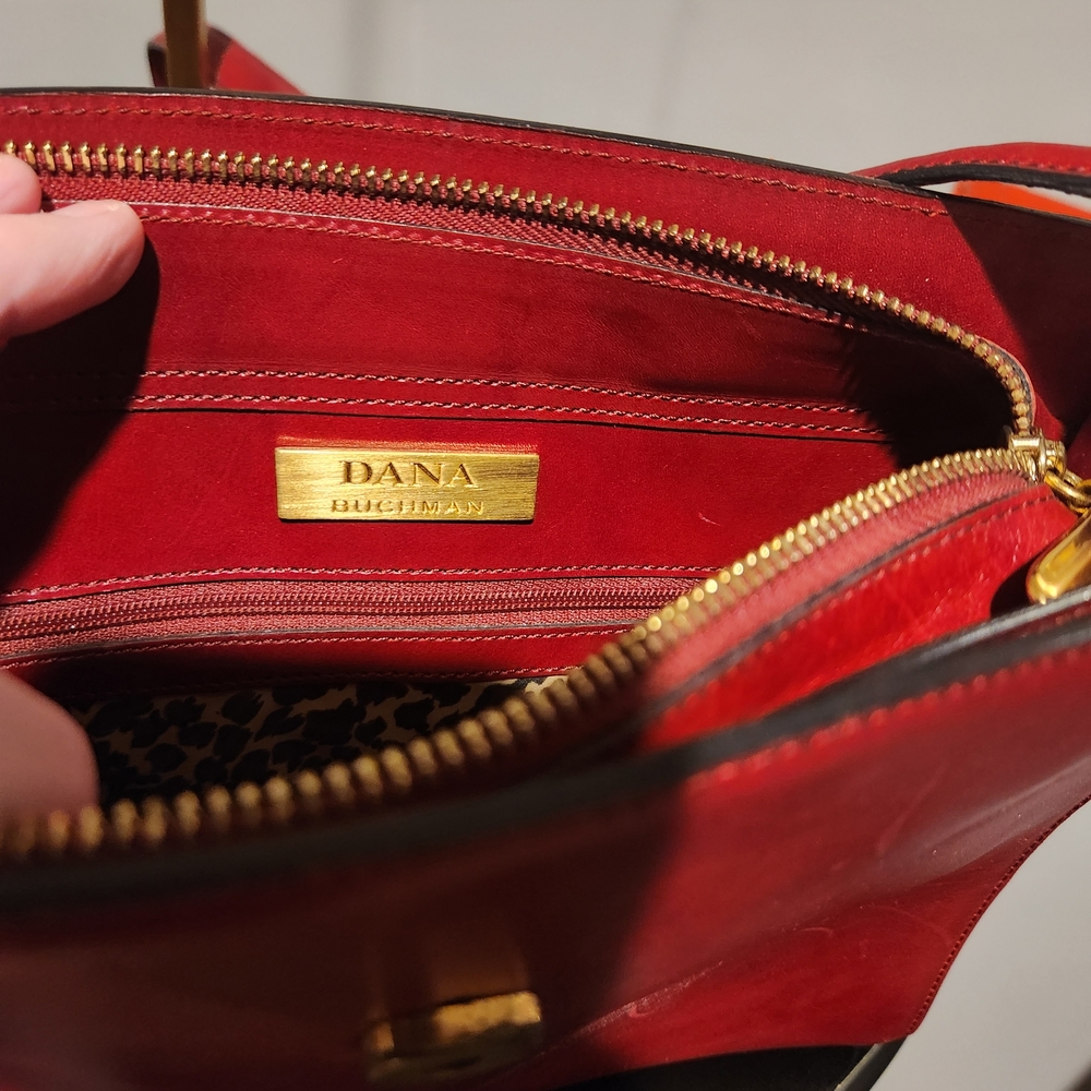 Dana Buchman PROJECT Red Shoulder Bag with Gold Accents - Picture 6 of 6